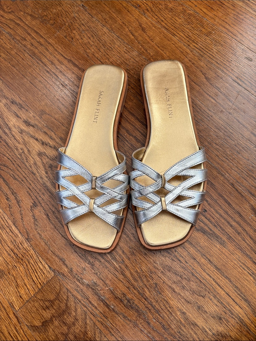 Sarah Flint Silver Braided Slide Sandals